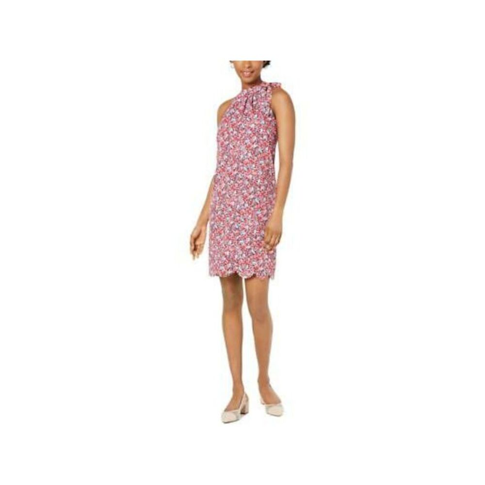 MAISON JULES Womens Red Floral Sleeveless Short Shift Cocktail Dress Size: XS